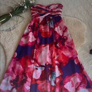 Ralph Lauren Strapless Maxi Dress in Pink, Red & Purple Floral